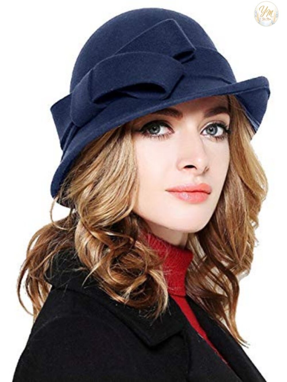 100% Wool Vintage Felt Cloche Bucket Hat with Drawstring